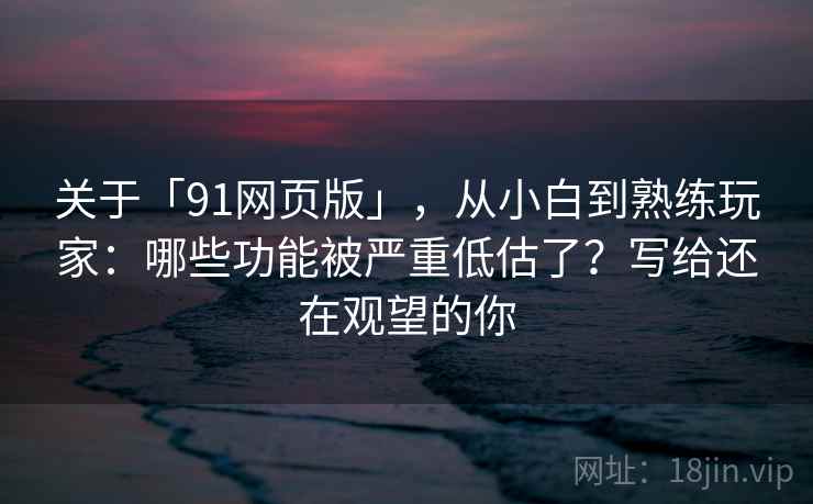 关于「91网页版」，从小白到熟练玩家：哪些功能被严重低估了？写给还在观望的你