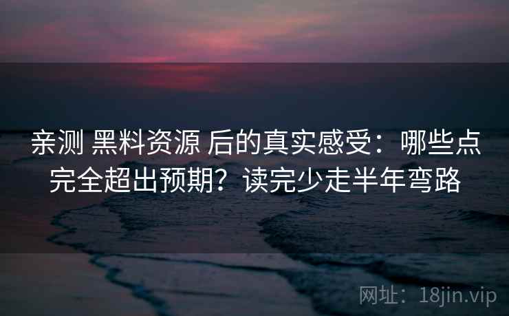 亲测 黑料资源 后的真实感受：哪些点完全超出预期？读完少走半年弯路